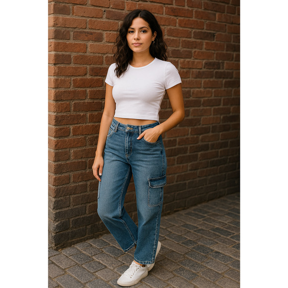 KanCan Winston High Rise Cargo Slim Straight Light Blue size 27 Kc7843L - Picture 1 of 14